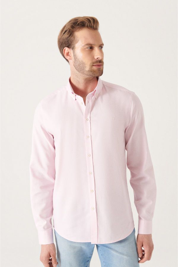 Avva Avva Men's Light Pink Oxford 100% Cotton Standard Fit Regular Cut Shirt