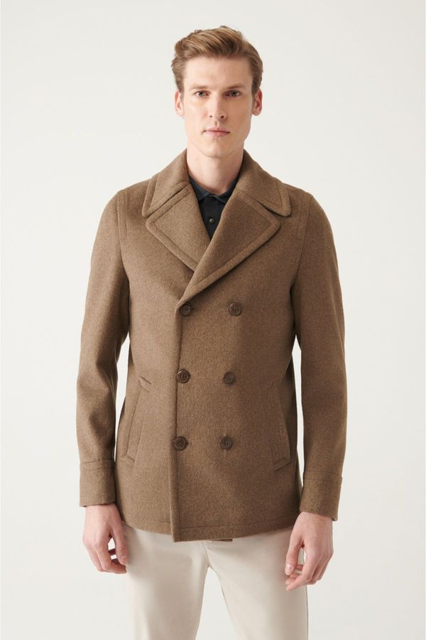 Avva Avva Men's Mink Double Breasted Collar Woolen Cachet Comfort Fit Relaxed Cut Coat