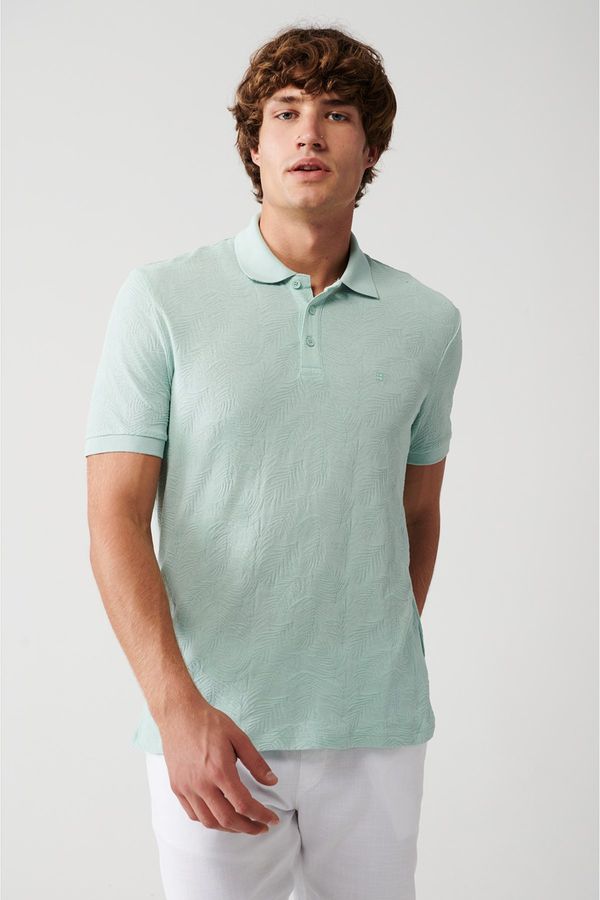 Avva Avva Men's Mint Green 100% Cotton 3-Button Polo Neck Ribbed Regular Fit T-shirt