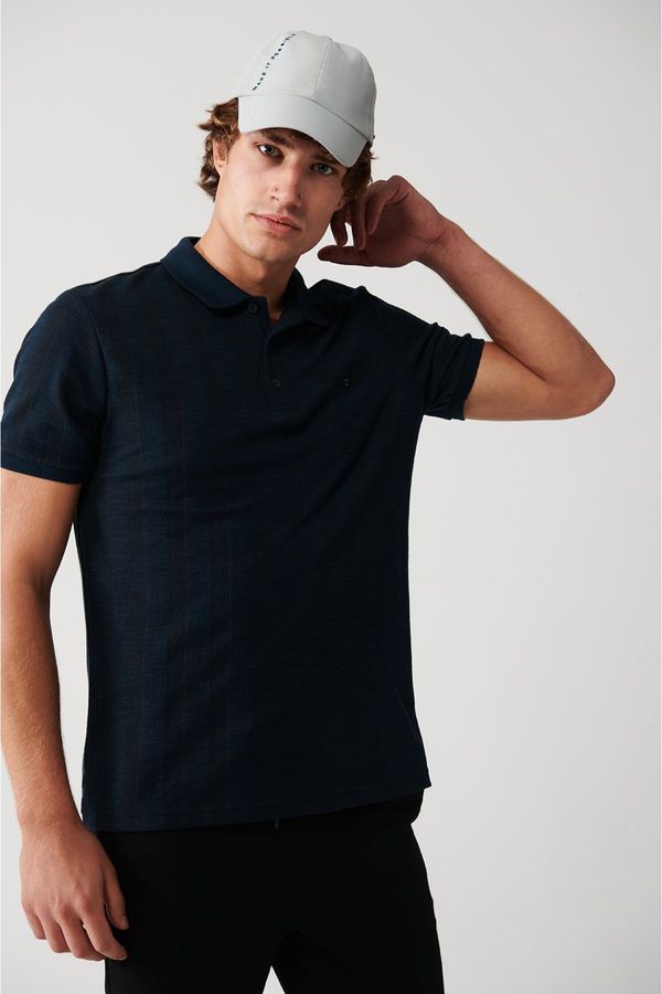 Avva Avva Men's Navy Blue 100% Cotton Polo Neck Ribbed Regular Fit T-shirt