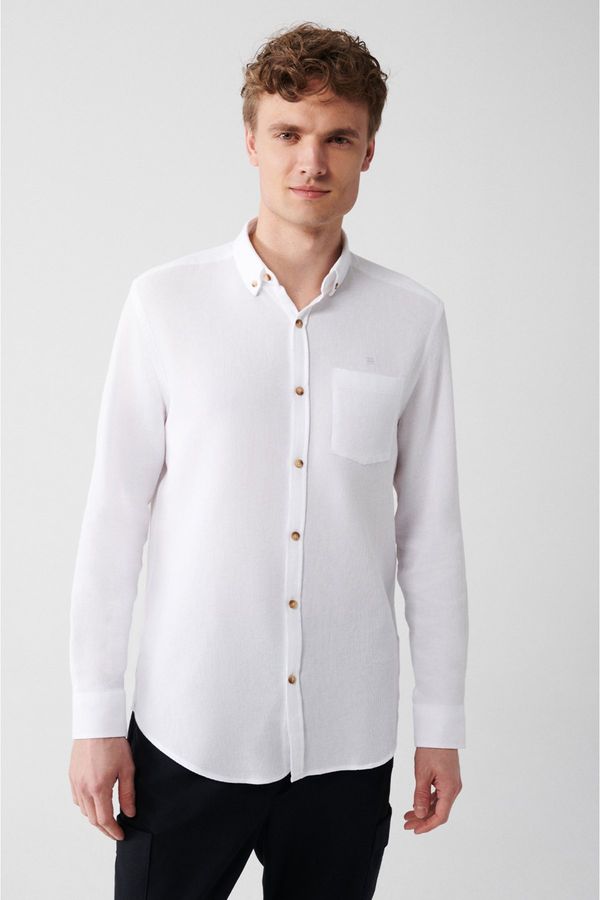 Avva Avva Men's White 100% Cotton Buttoned Collar Pocket Regular Fit Shirt