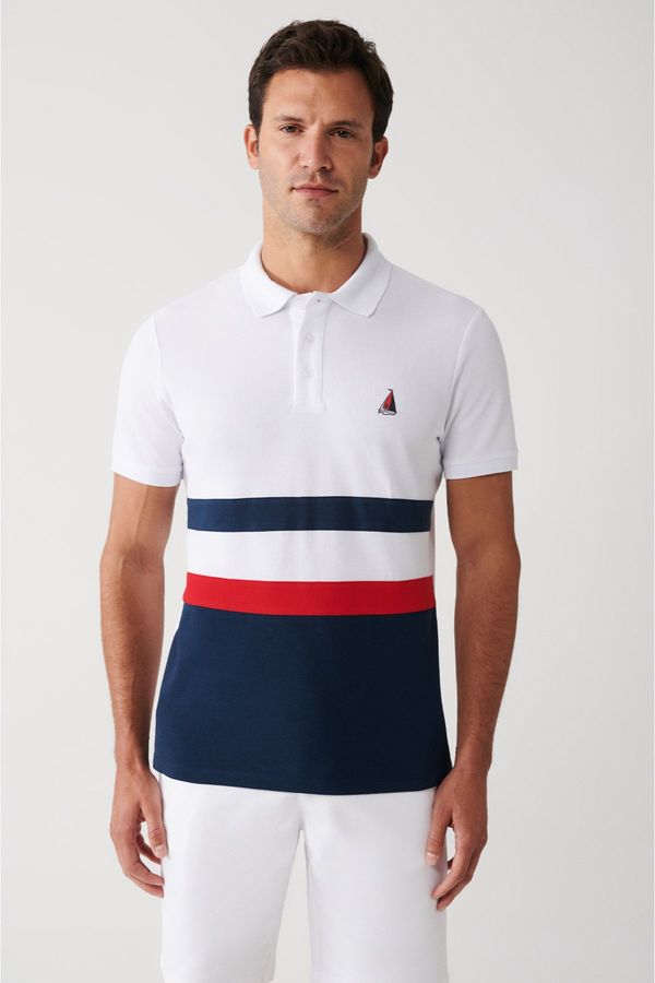 Avva Avva Men's White 100% Cotton Marine Printed Standard Fit Regular Fit Polo Neck T-shirt
