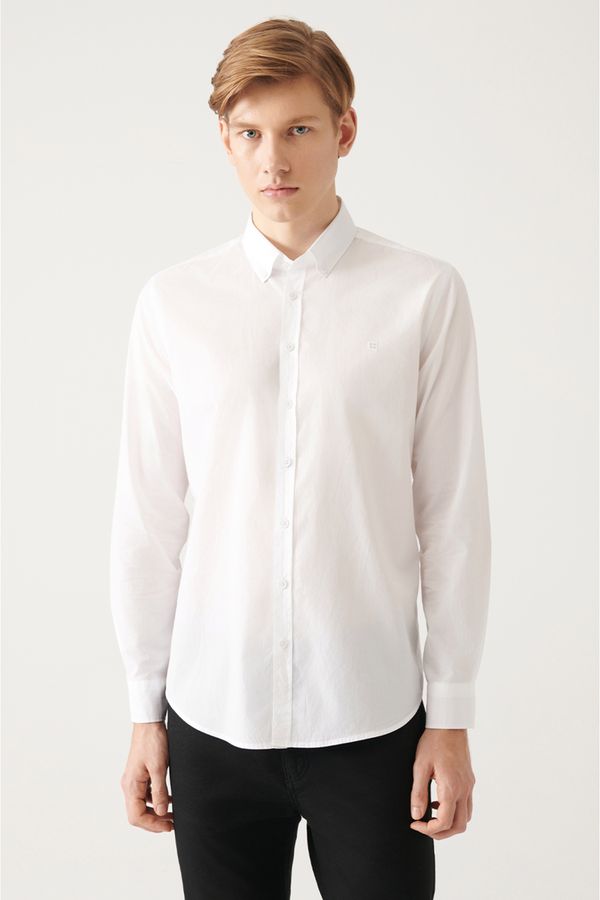 Avva Avva Men's White Button Collar 100% Cotton Slim Fit Slim Fit Shirt