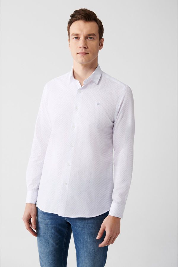 Avva Avva Men's White Easy-to-Iron Buttoned Collar Printed Slim Fit Slim Fit Shirt