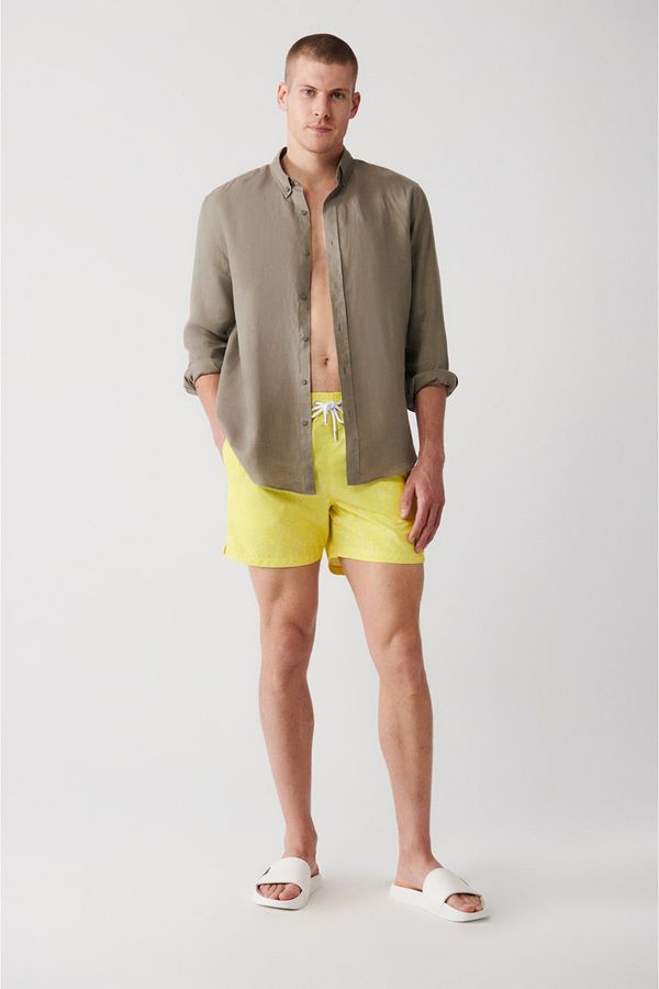 Avva Avva Men's Yellow Quick Drying Floral Printed Standard Size Custom Boxed Swimsuit Marine Shorts