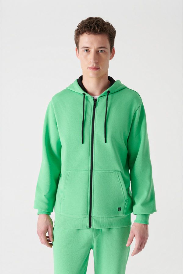 Avva Avva Neon Green Unisex Sweatshirt Hooded Fleece 3 Thread Zipper Regular Fit