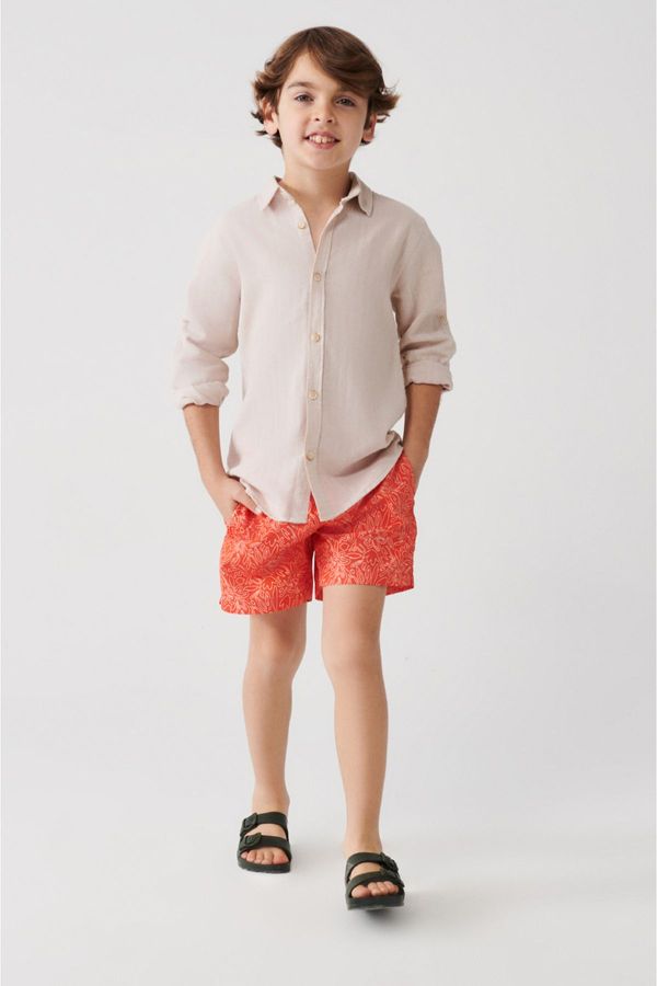 Avva Avva Orange Quick Dry Floral Printed Standard Size Children's Special Boxed Comfort Fit Swimsuit Sea Shorts