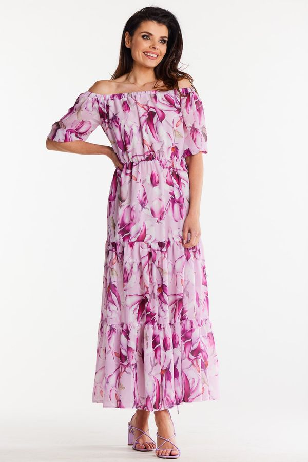 Awama Awama Woman's Dress A504 Pink/Flowers