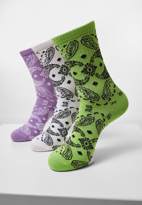 Urban Classics Bandana Pattern Socks 3-Pack White+Lilac+Lilac