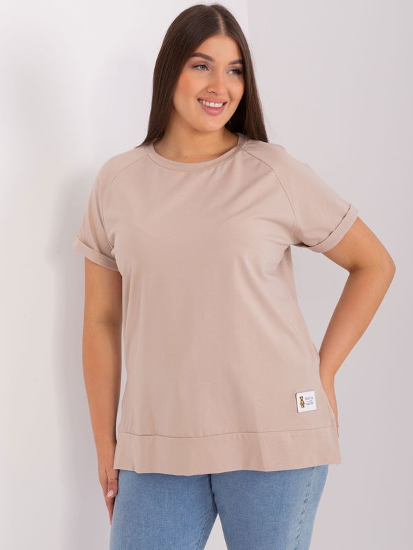 Fashionhunters Basic beige blouse with round neckline plus size