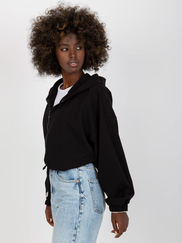 Fashionhunters Basic black zippered sweatshirt with hood RUE PARIS