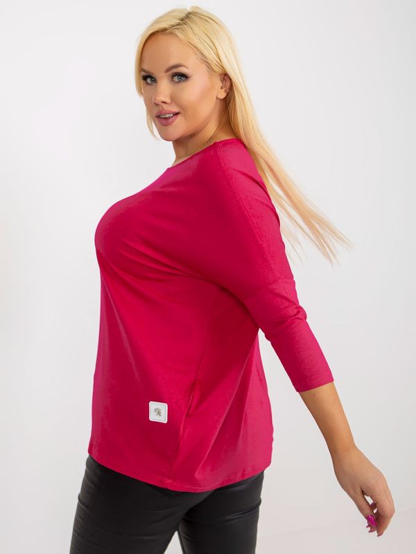 Fashionhunters Basic blouse fuchsia size plus with 3/4 sleeves
