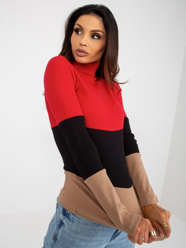 Fashionhunters Basic camel red blouse with ribbed turtleneck