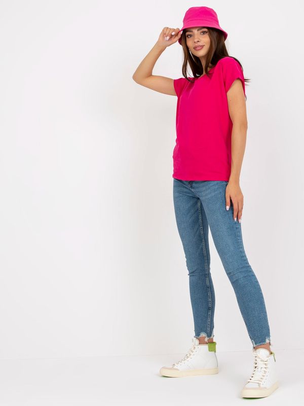 Fashionhunters Basic Fuchsia Cotton T-Shirt for Women