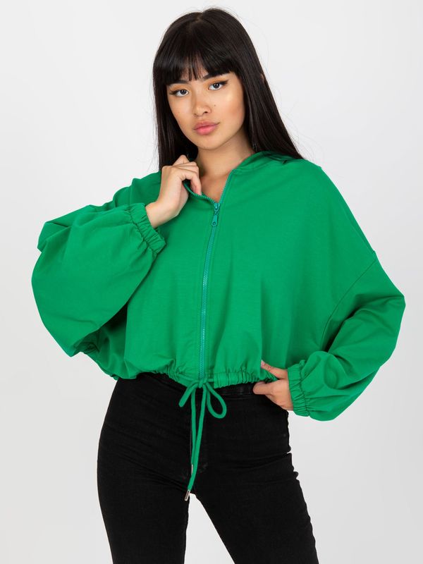 Fashionhunters Basic green zippered sweatshirt with hood RUE PARIS