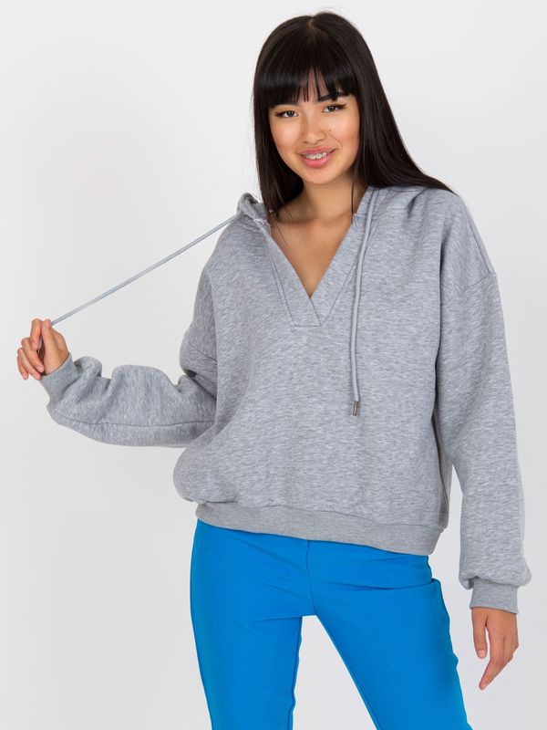 Fashionhunters Basic grey melange sweatshirt with V-neck