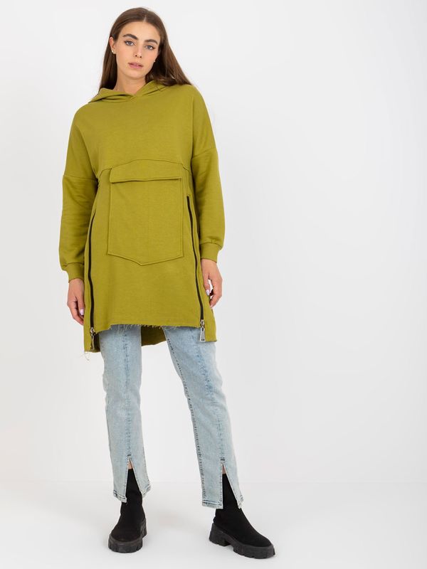 Fashionhunters Basic olive green sweatshirt with pocket