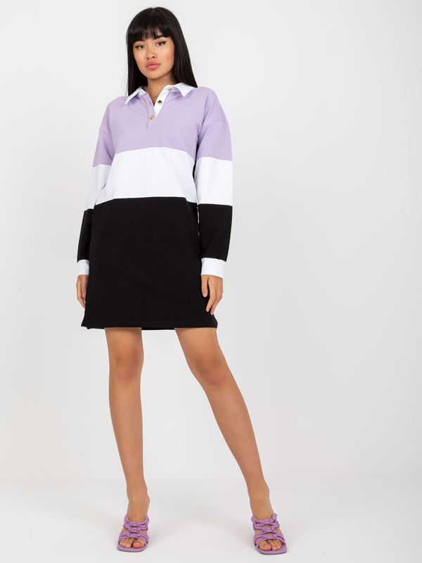 Fashionhunters Basic purple and black dress with collar RUE PARIS