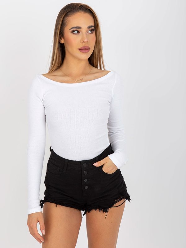 Fashionhunters Basic white striped blouse with cutouts on elbows RUE PARIS