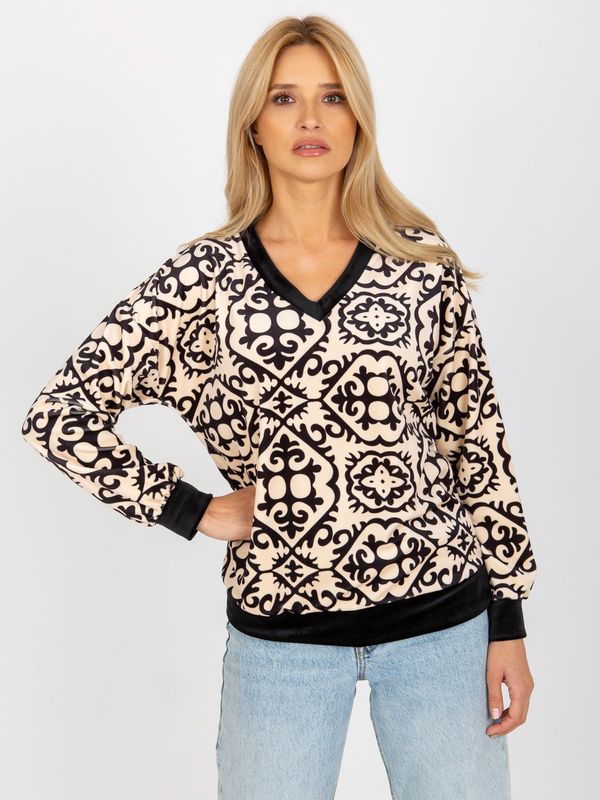 Fashionhunters Beige and black patterned velour blouse from RUE PARIS
