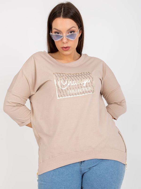 Fashionhunters Beige blouse of larger size with rhinestone application