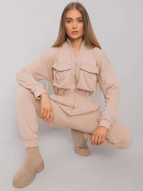 Fashionhunters Beige cotton jumpsuit