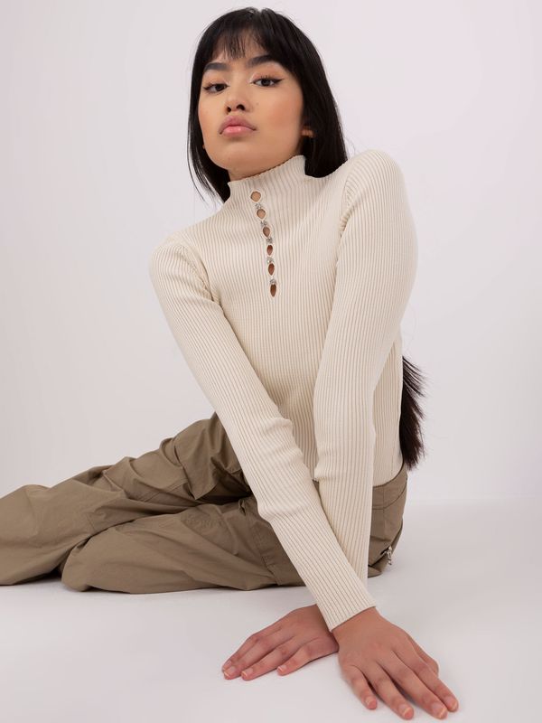 Fashionhunters Beige fitted turtleneck blouse