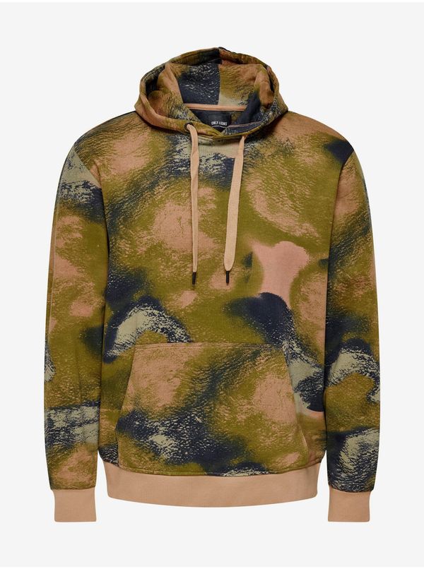 Only Beige Green Patterned Hoodie ONLY & SONS Kyle - Men
