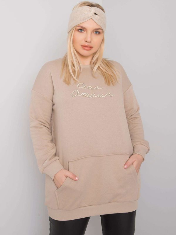 Fashionhunters Beige kangaroo sweatshirt larger size
