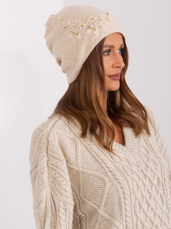 Fashionhunters Beige knitted women's beanie