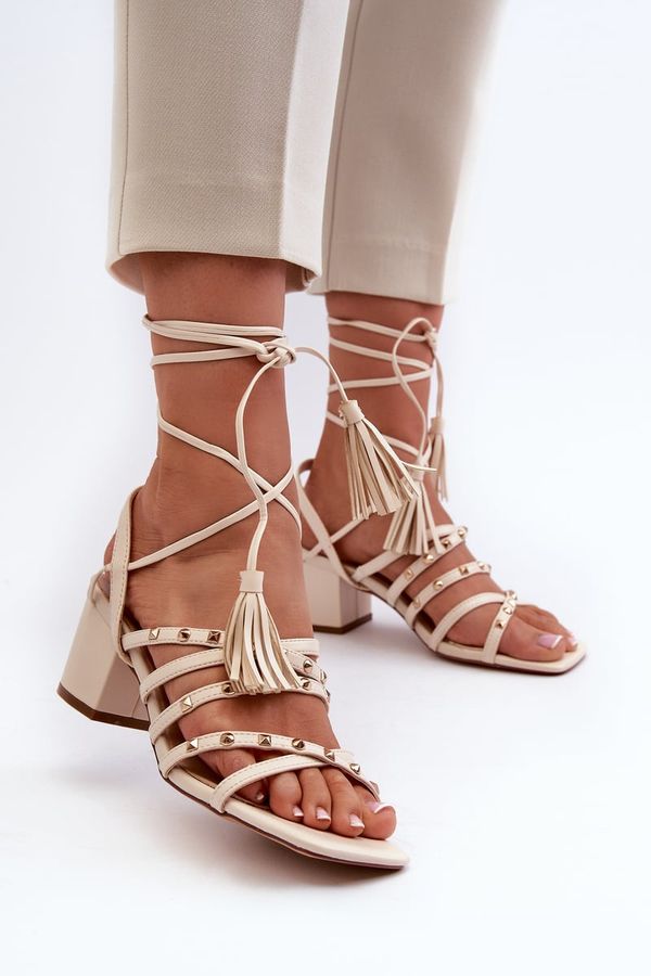 Kesi Beige low-heeled Chrisele studded sandals