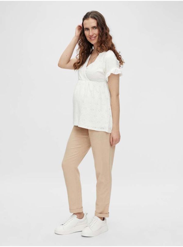 Mama.licious Beige Maternity Pants with Flax admixture Mama.licious Beach - Women