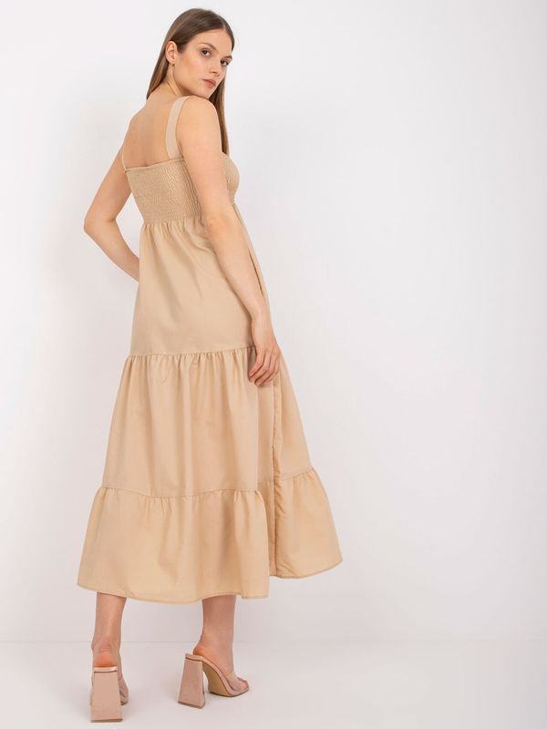 Fashionhunters Beige maxi dress RUE PARIS with straps with ruffle