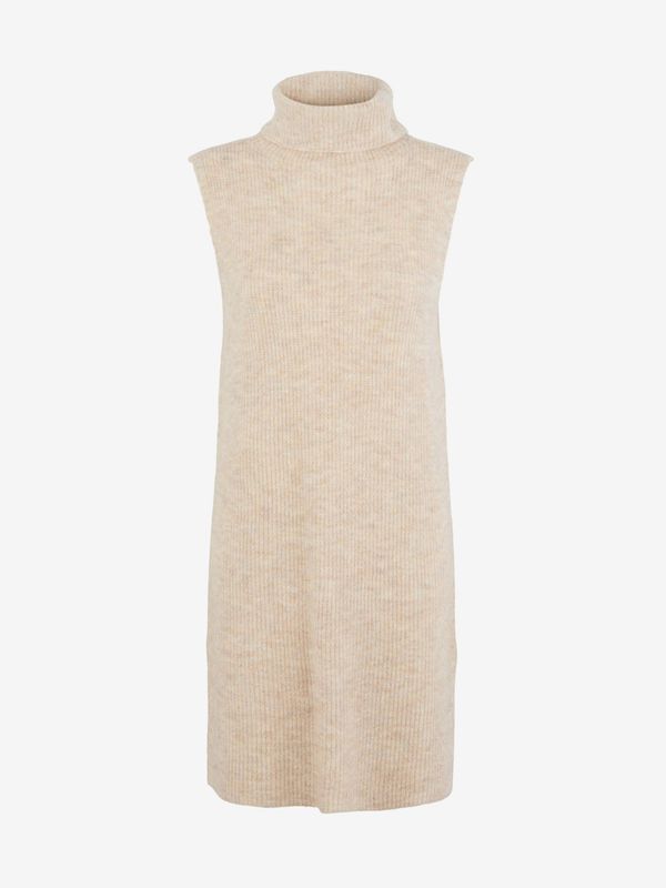 Pieces Beige Ribbed Long Sleeveless Turtleneck Pieces Ellen