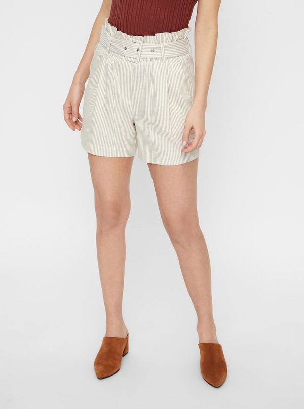 Vero Moda Beige Striped High Waist Shorts VERO MODA Gally - Women