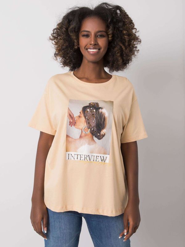 Fashionhunters Beige T-shirt with colorful print