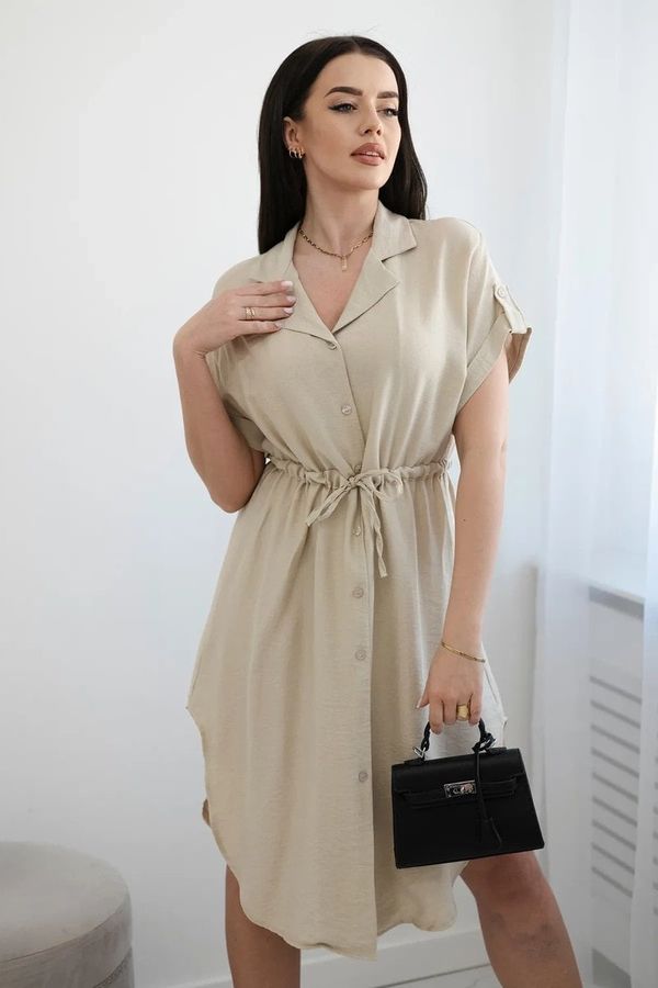 Kesi Beige viscose dress with a tie at the waist