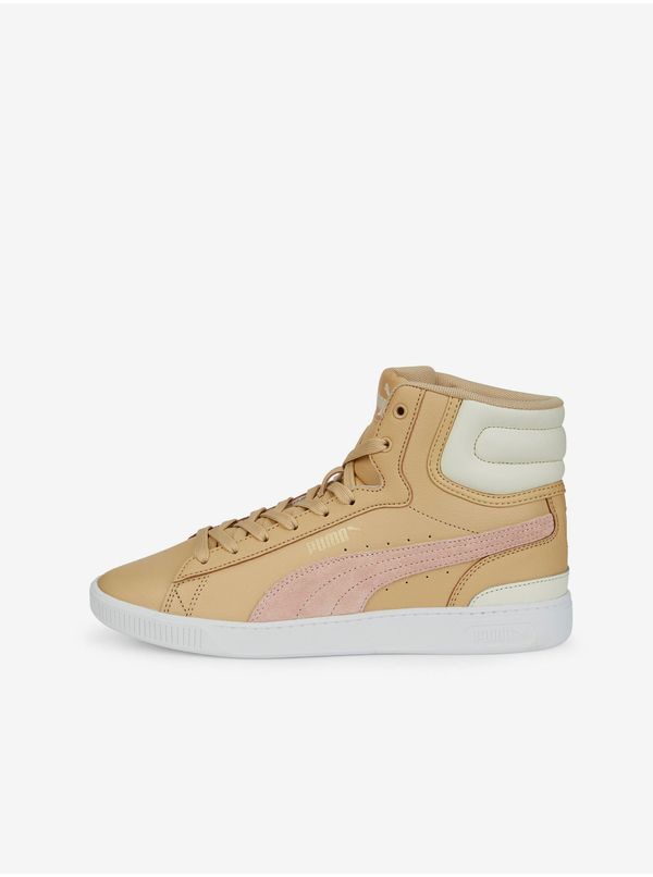 Puma Beige Women's Ankle Leather Sneakers Puma Vikky V3 - Women