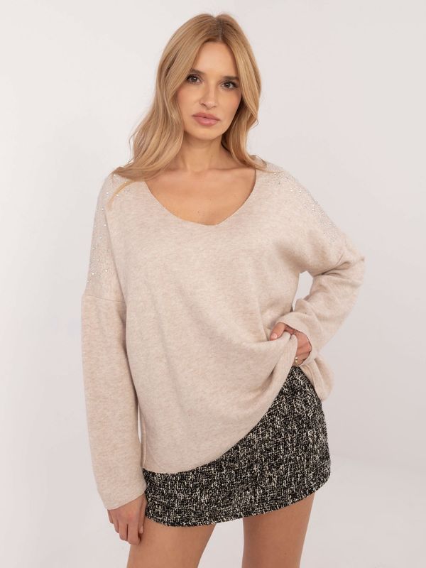 Fashionhunters Beige women's oversize sweater