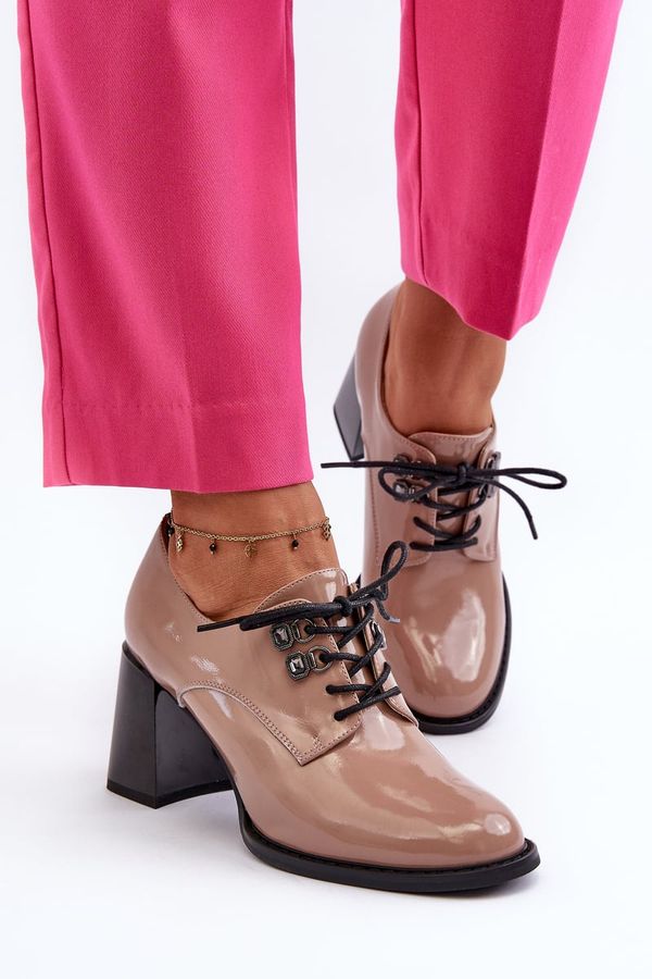 Kesi Beige Women's Patented High Heeled Shoes Nelione