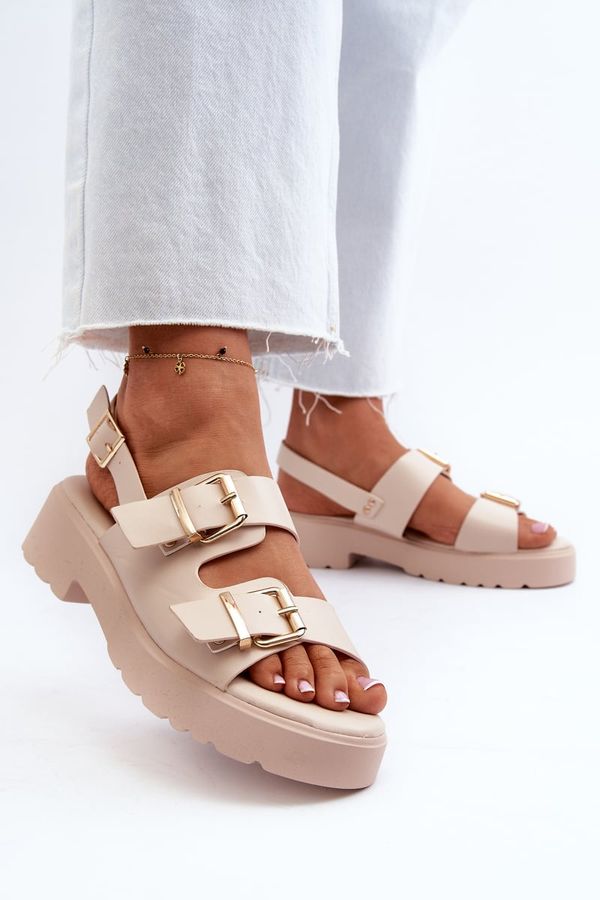Kesi Beige women's sandals with buckles made of Konanttia eco leather