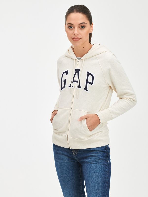 GAP Beige women's sweatshirt GAP Logo full-zip hoodie