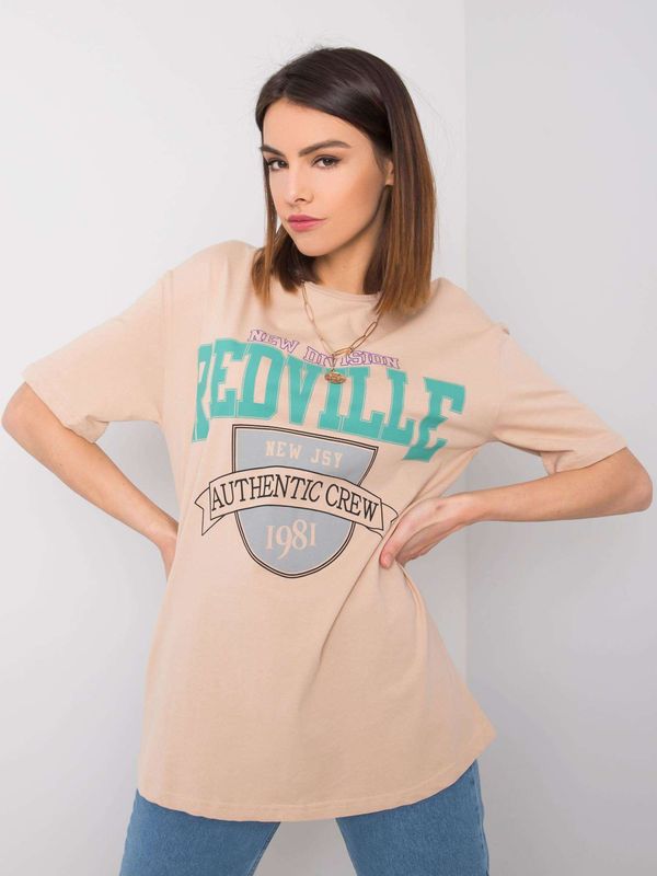 Fashionhunters Beige women's T-shirt with print Margaret RUE PARIS