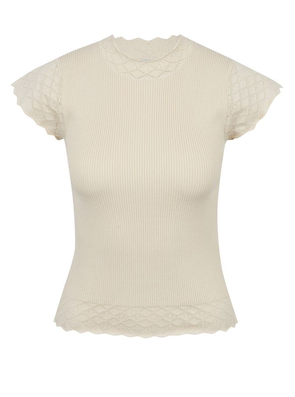 Orsay Beige women's T-shirt with stand-up collar ORSAY