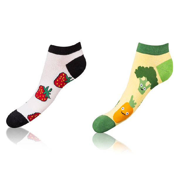 Bellinda Bellinda CRAZY IN-SHOE SOCKS 2x - Cheerful Short Socks 2 Pairs - Light Green - Red - Black