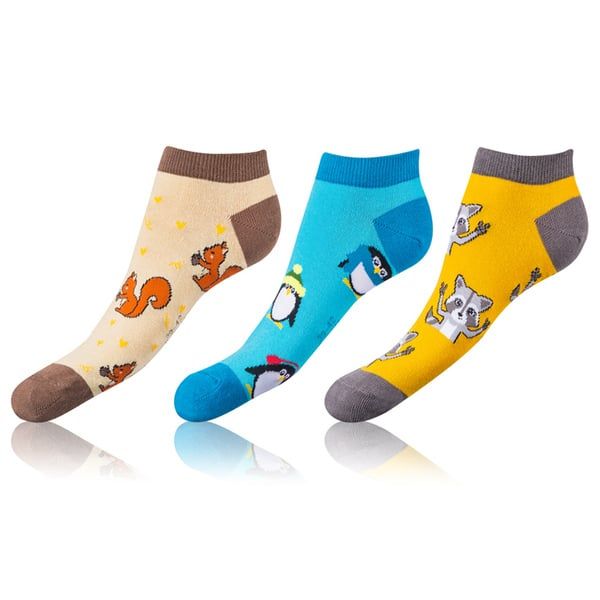 Bellinda Bellinda CRAZY IN-SHOE SOCKS 3x - Modern Colorful Low Crazy Socks Unisex - Brown - Yellow - Blue