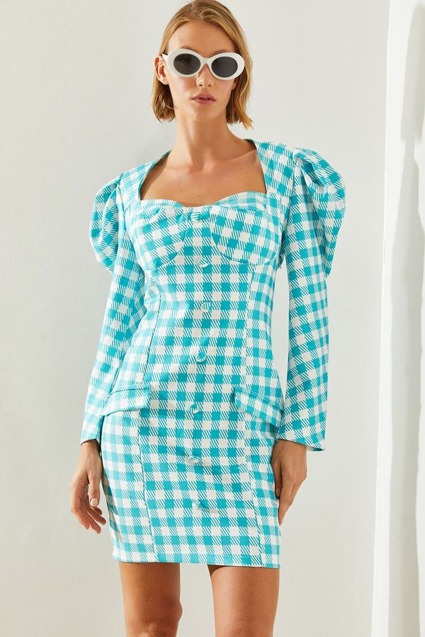 Bianco Lucci Bianco Lucci Women Plaid Patterned Watermelon Sleeve Belted Vintage Dress 21532