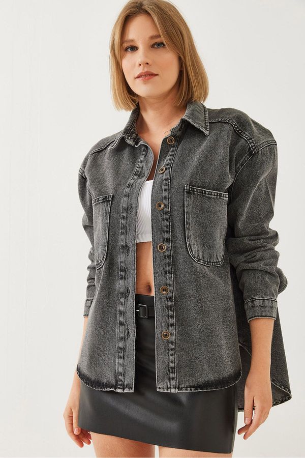 Bianco Lucci Bianco Lucci Women's Antique Button Detail Denim Shirt 4740