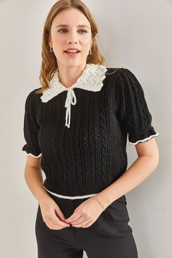 Bianco Lucci Bianco Lucci Women's Baby Collar Short Sleeve Hair Knitted Knitwear Sweater