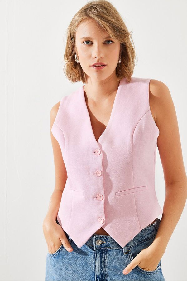 Bianco Lucci Bianco Lucci Women's Back Belt Detailed Lined Linen Vest 11116